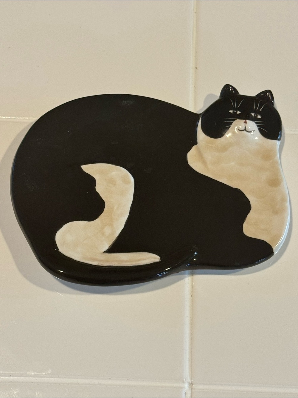 Ceramic cow kitty cat trinket dish